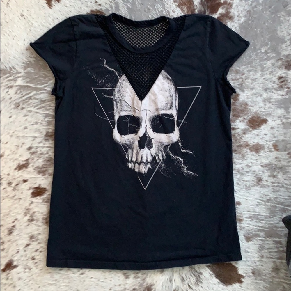 LF Skull Mesh V Oversized Top Goth Emo